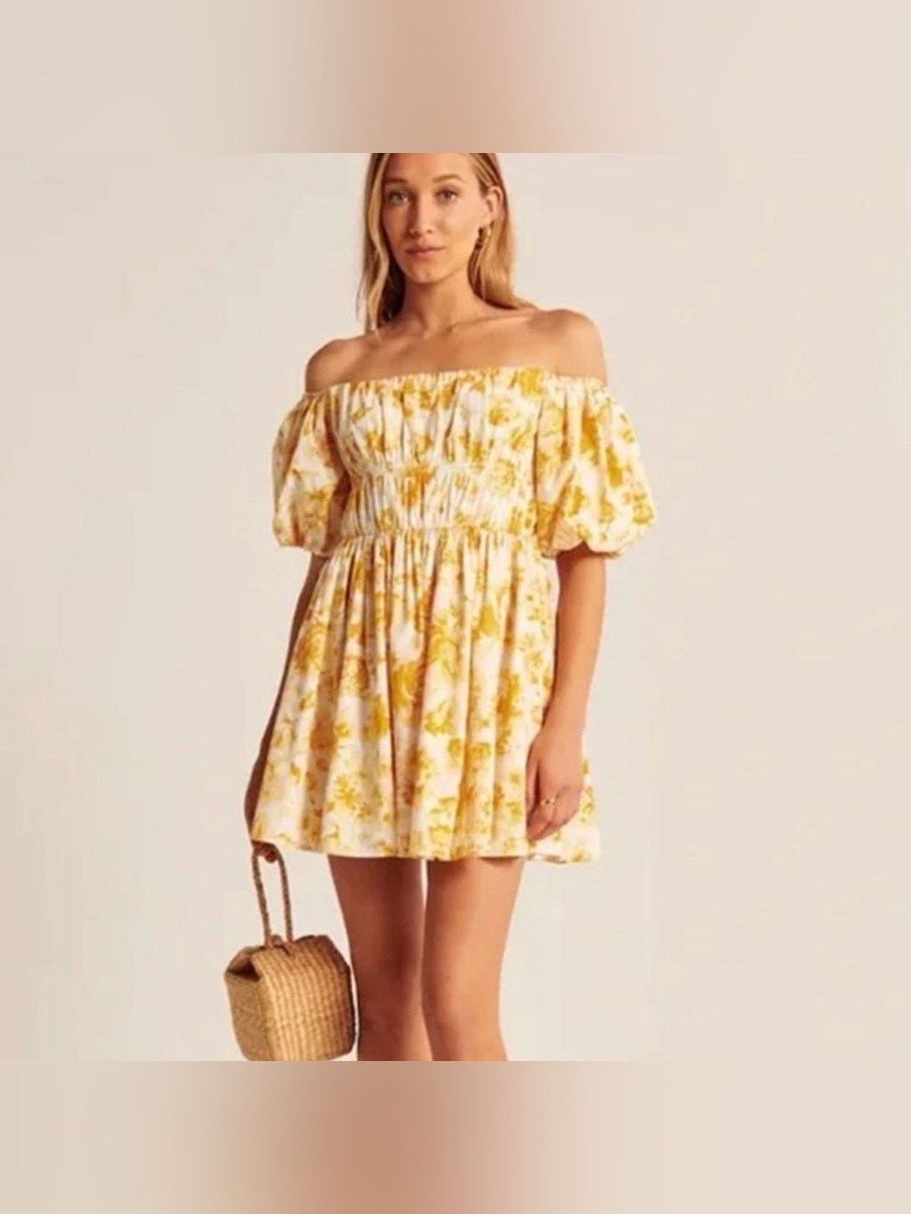 Abercrombie Off the Shoulder Puff Sleeve Mini Dress - Small Tall